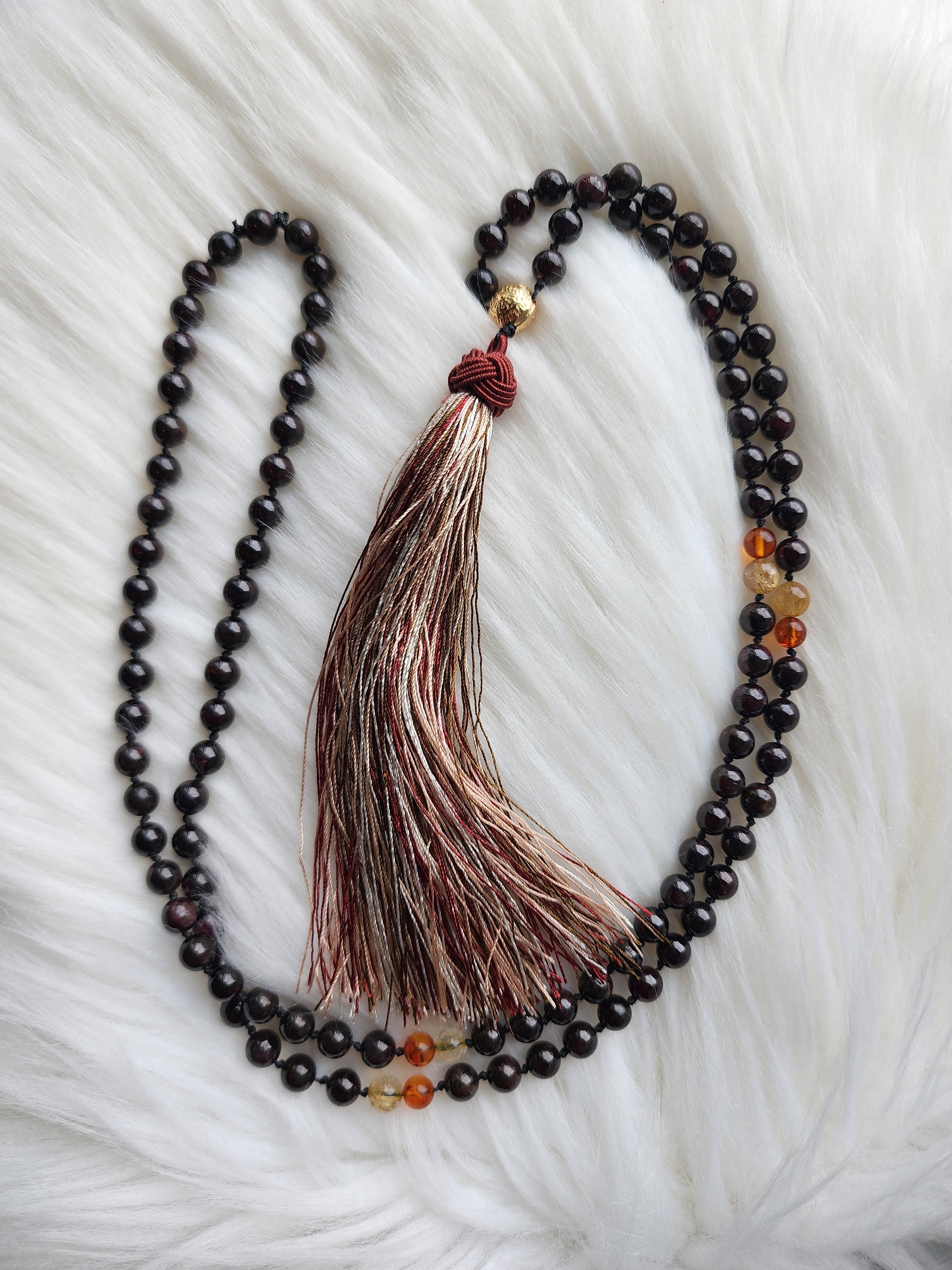 Garnet w/ Golden Healer & Amber Mala 6mm