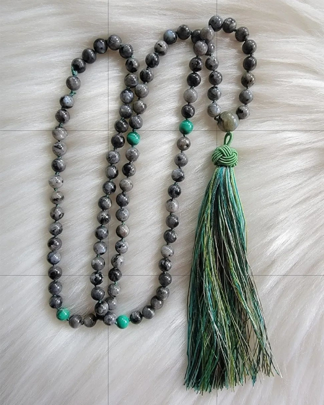 Black Labradorite w/ Malachite Mala 6mm