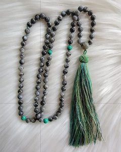 Black Labradorite w/ Malachite Mala 6mm